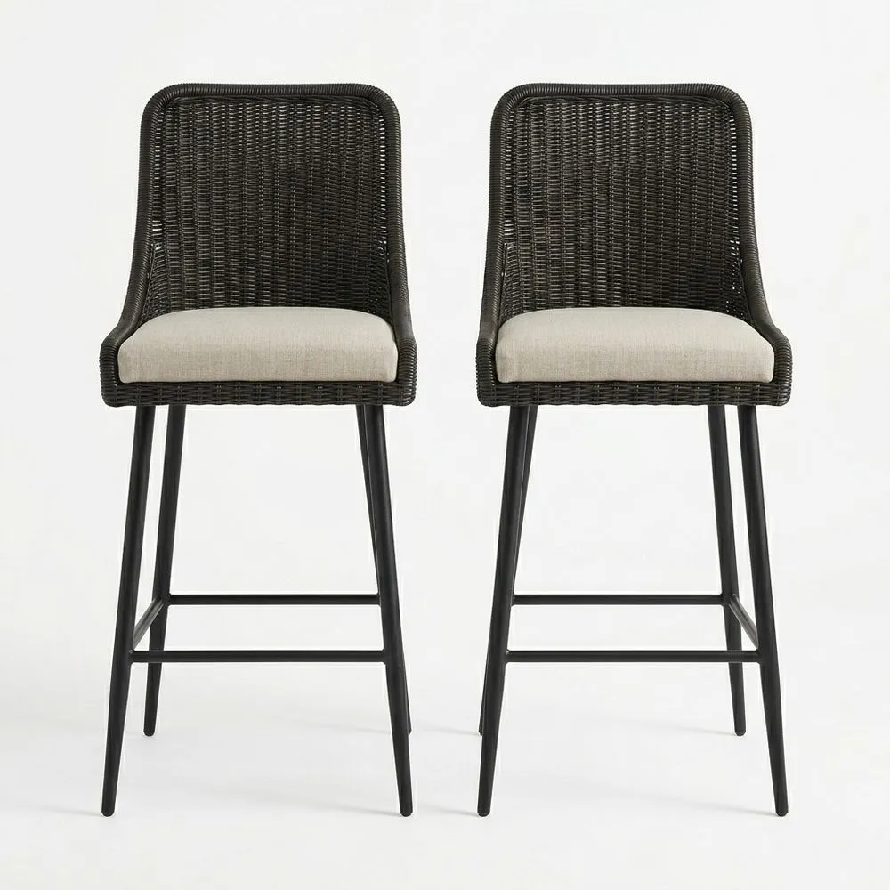Juego de 2 sillas altas de bar de rattán sintético y acero 105 cm (alto)