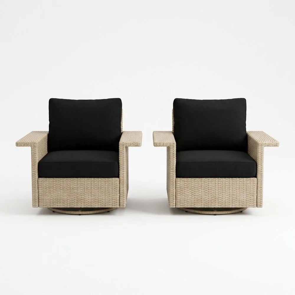 Conjunto de Sillones giratorios de mimbre sintético Beige/Negro con cojines