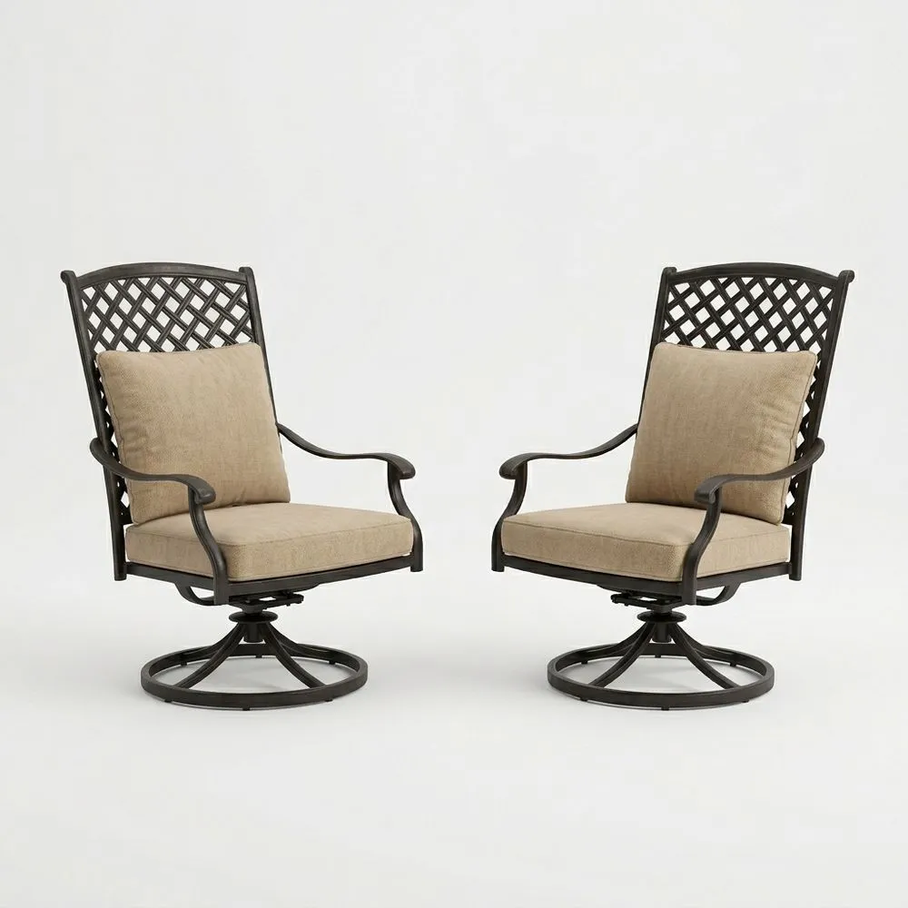 Conjunto de 2 sillas giratorias de Aluminio con cojines de poliéster Beige