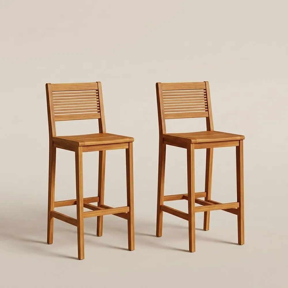 Conjunto de 2 sillas altas de madera maciza marrón