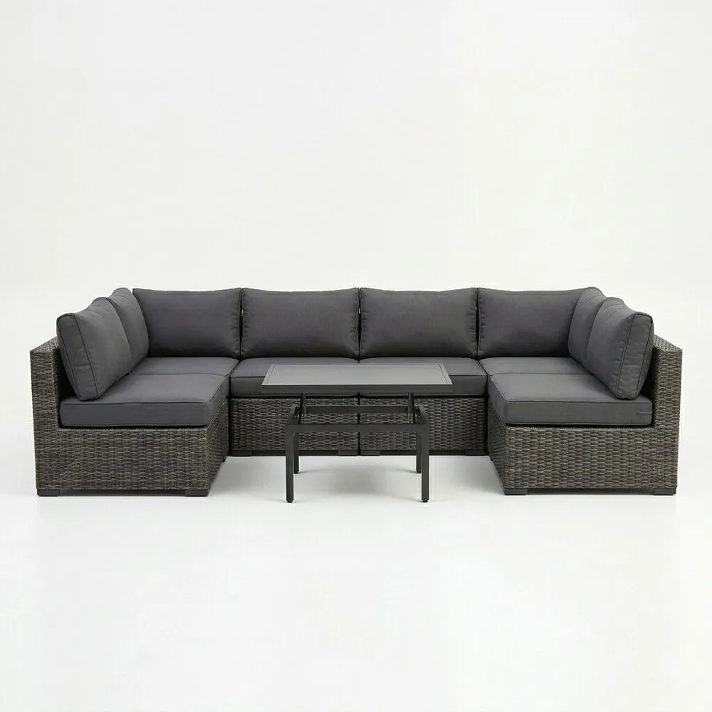 Conjunto de Muebles de Jardin de Ratán Sintético Gris con Cojines de Poliéster