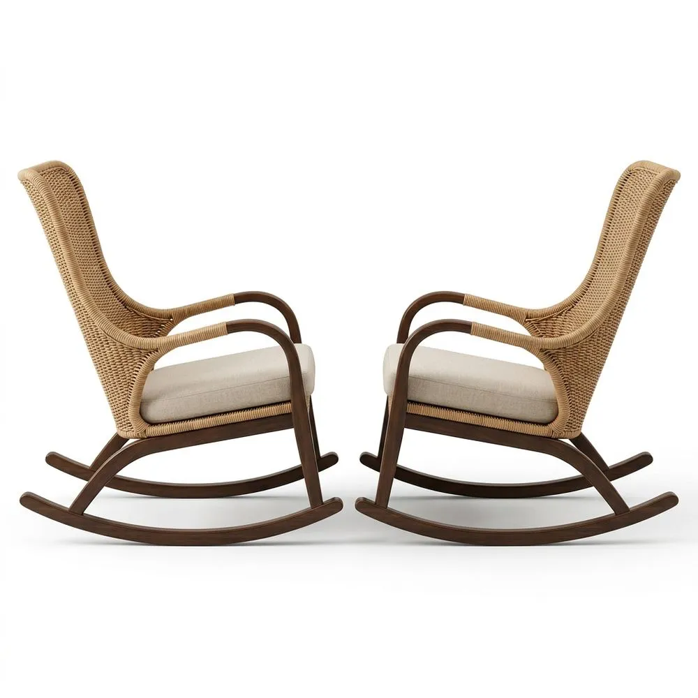 Sillas mecedoras de ratán con estructura de madera maciza 106x73x85 cm (largo x ancho x alto)