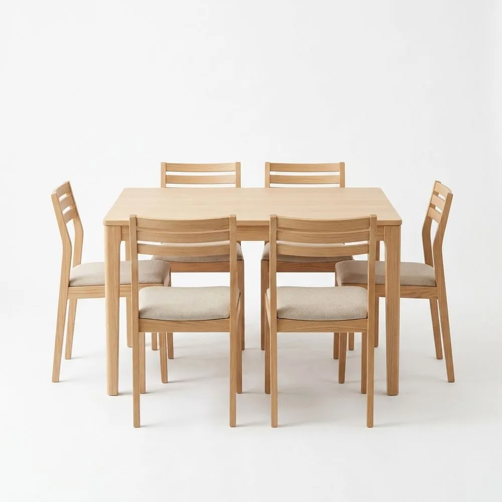 Conjunto de Comedor de Madera Roble Natural con 6 Sillas