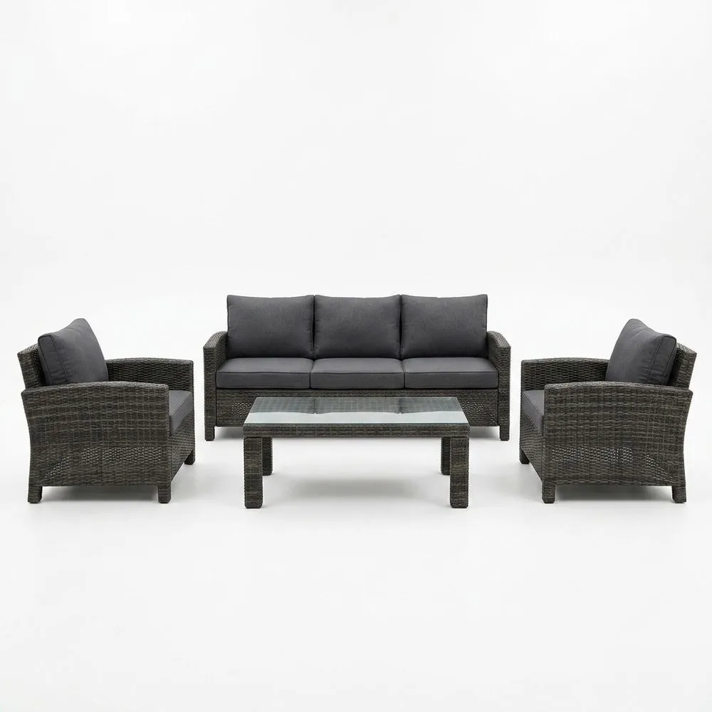 Conjunto de Muebles Jardín Ratán Sintético con Cojines Grises