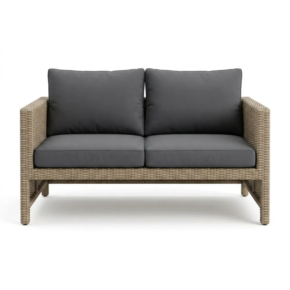 Sofá de dos plazas de ratán sintético con cojines de poliéster Gris