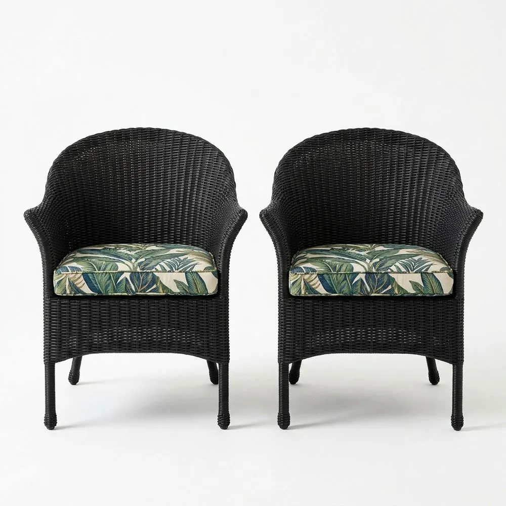 Conjunto de 2 sillas de jardín de ratán con cojín de poliéster