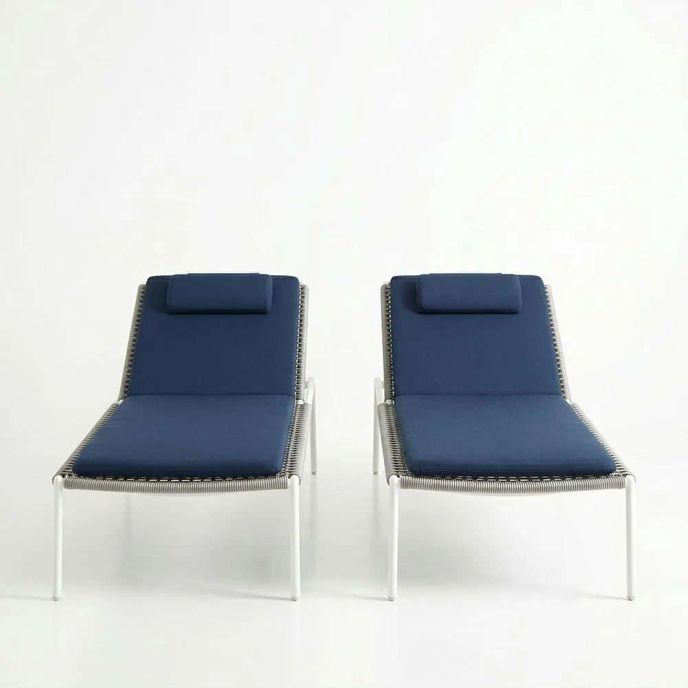 Conjunto de 2 tumbonas de acero y tejido sintético azul 200x65x80 cm (largo x ancho x alto)