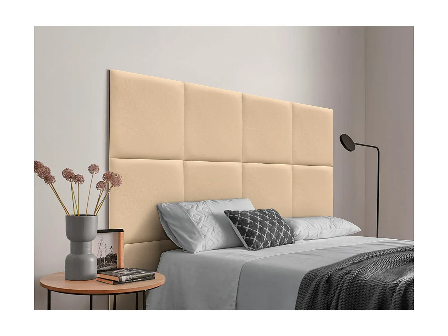 Luxuriös gepolstertes Kopfteil aus Kunstleder mit selbstklebenden Paneelen, Beige 150 cm-Vibyogi