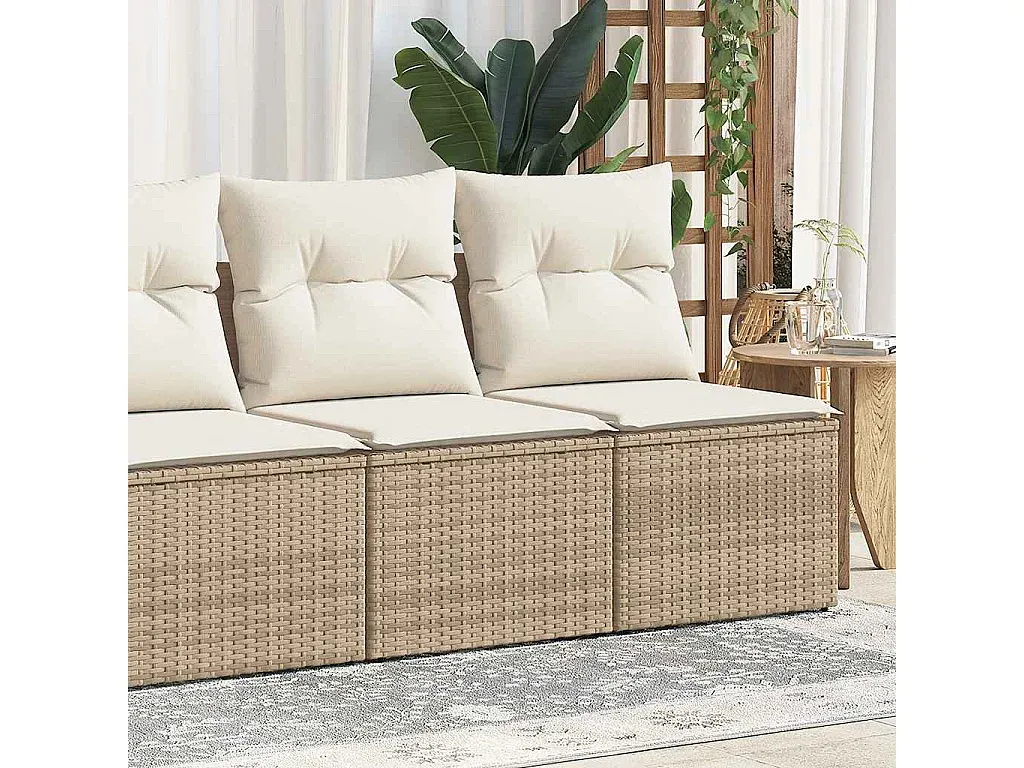 Garten-Sitzgruppe mit Kissen Beige Rattan Holz-Vibyogi