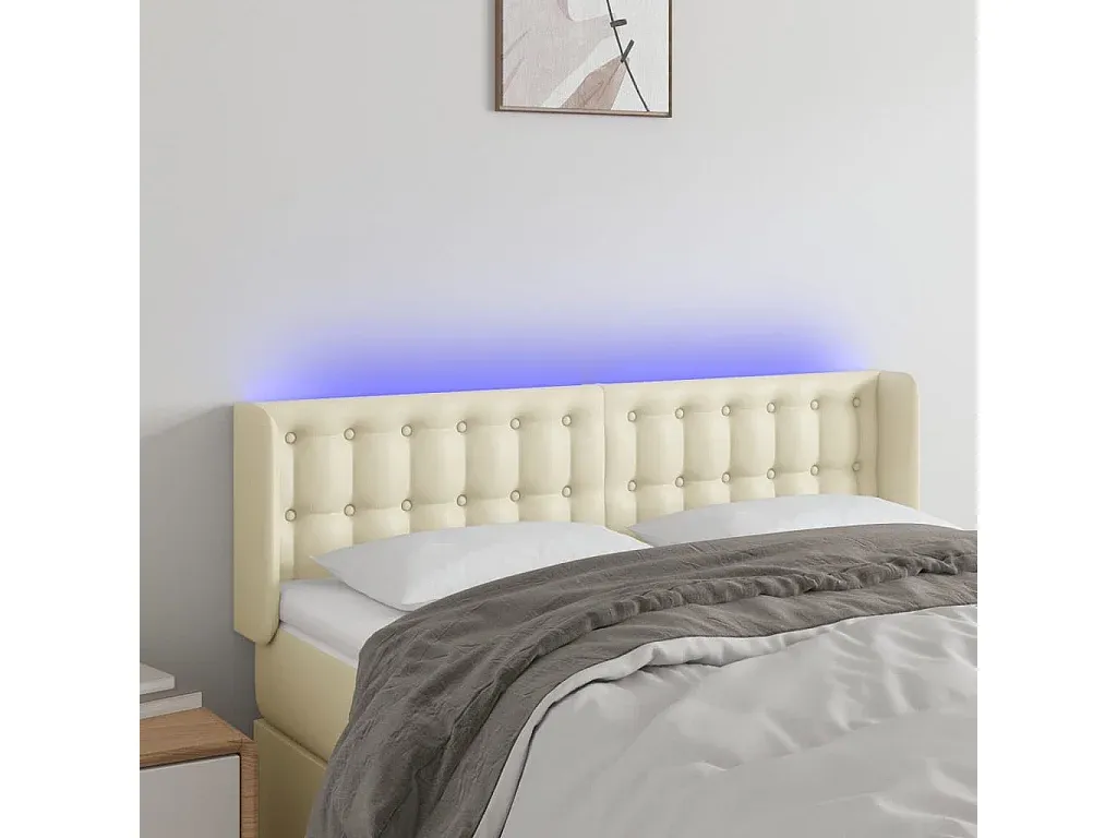 Kunstleder Kopfteil in Creme 147x16x78/88 cm-Vibyogi