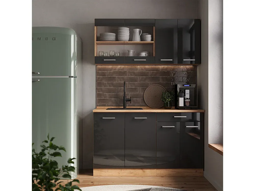 Kompakte Küchenzeile in Edelgrau und Eiche-Vibyogi