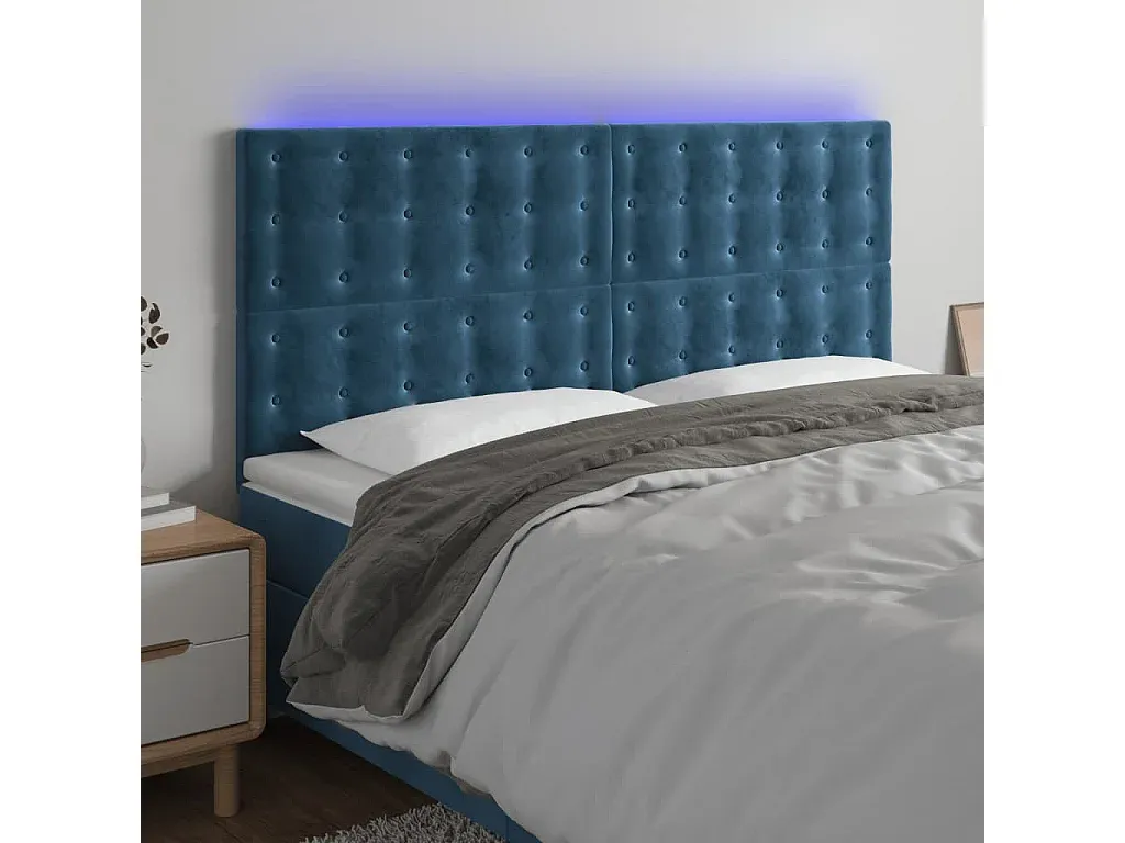 Samt Bettkopfteil mit LED Beleuchtung Dunkelblau 160x5x118/128 cm-Vibyogi