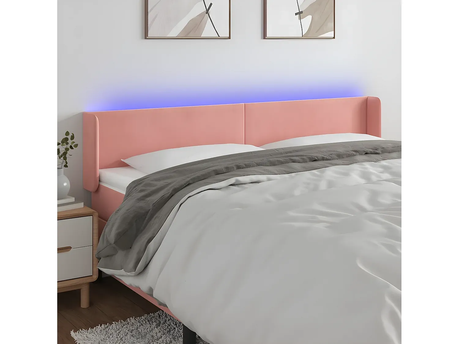 Rosa Samt Kopfteil mit LED-Licht 163x16x78/88 cm-Vibyogi