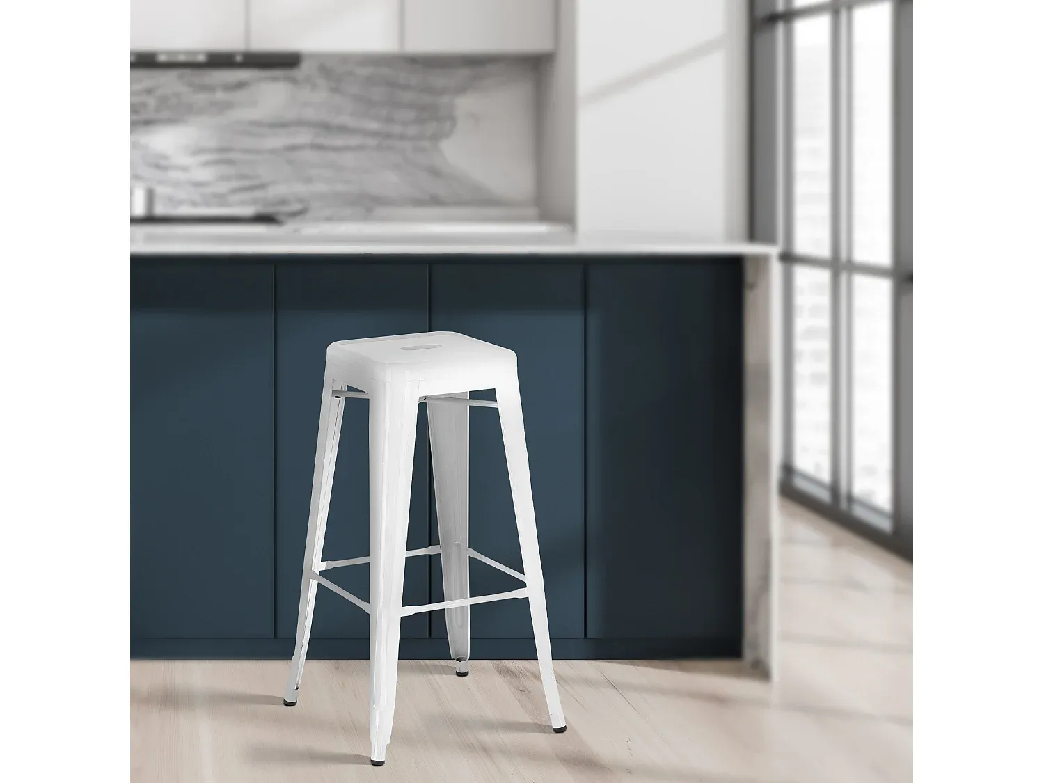 Moderner Barhocker im 2er-Set aus Metall, weiß-Vibyogi