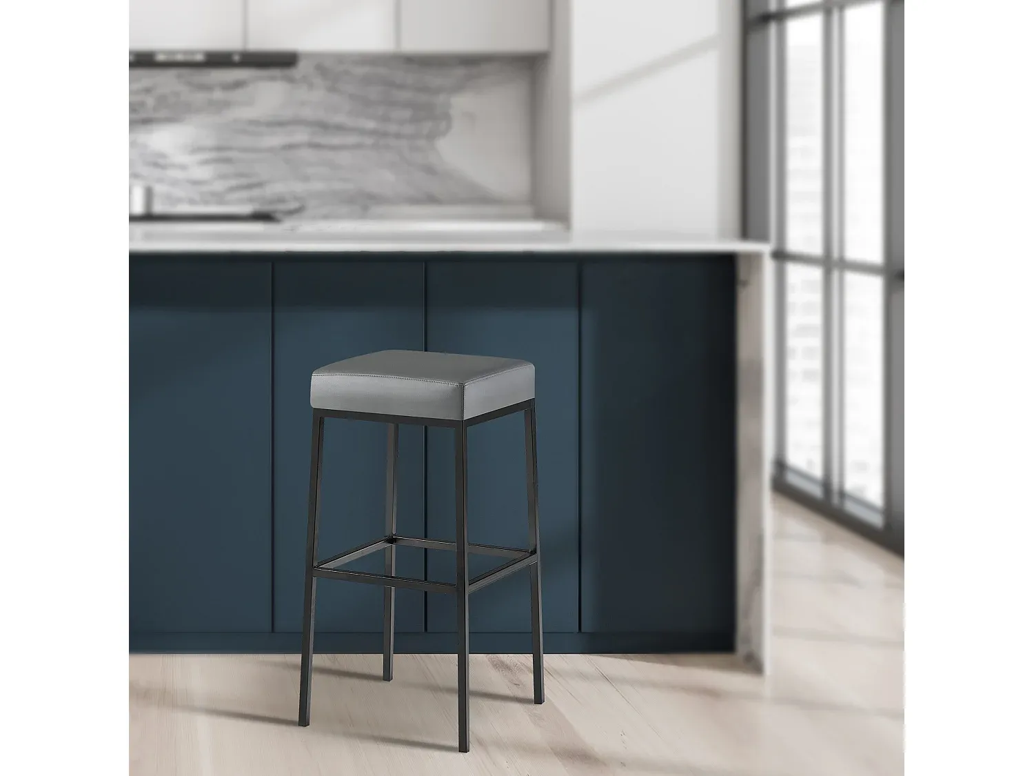 Moderner Barhocker aus Kunstleder in Schwarz und Grau-Vibyogi