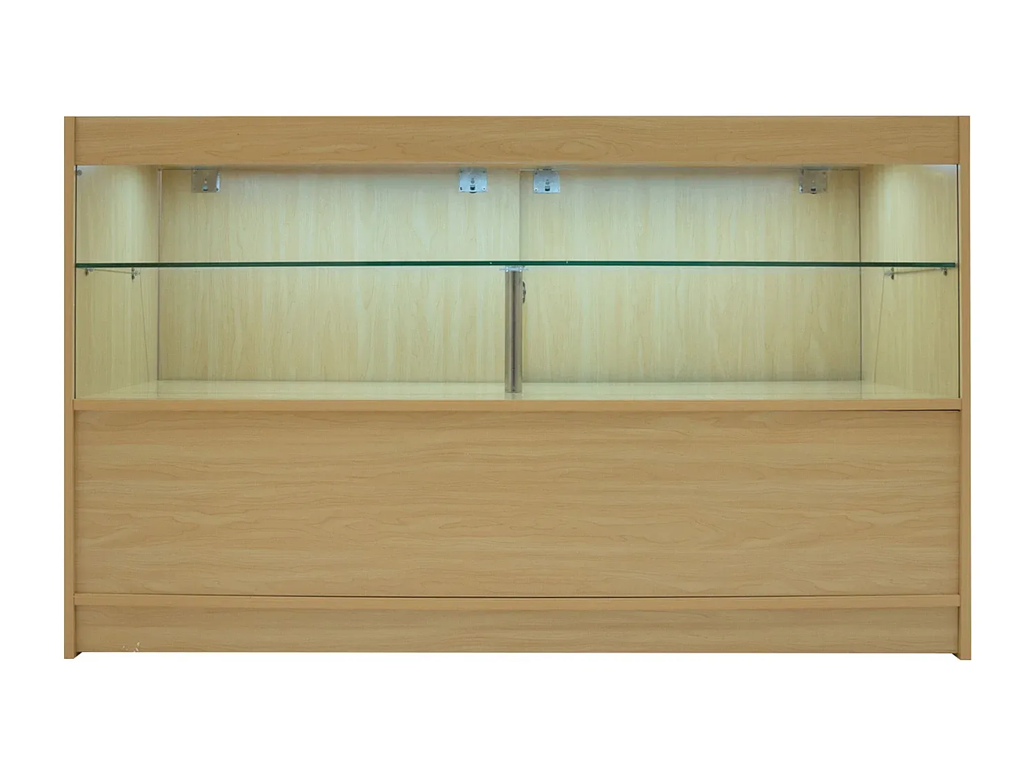 Moderne LED-Verkaufstheke mit Ahorn-Finish-Vibyogi