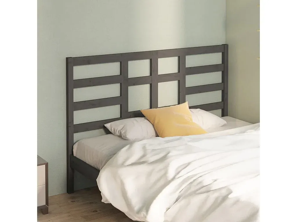 Graues Betthaupt aus Kiefernholz 106x4x104 cm-Vibyogi