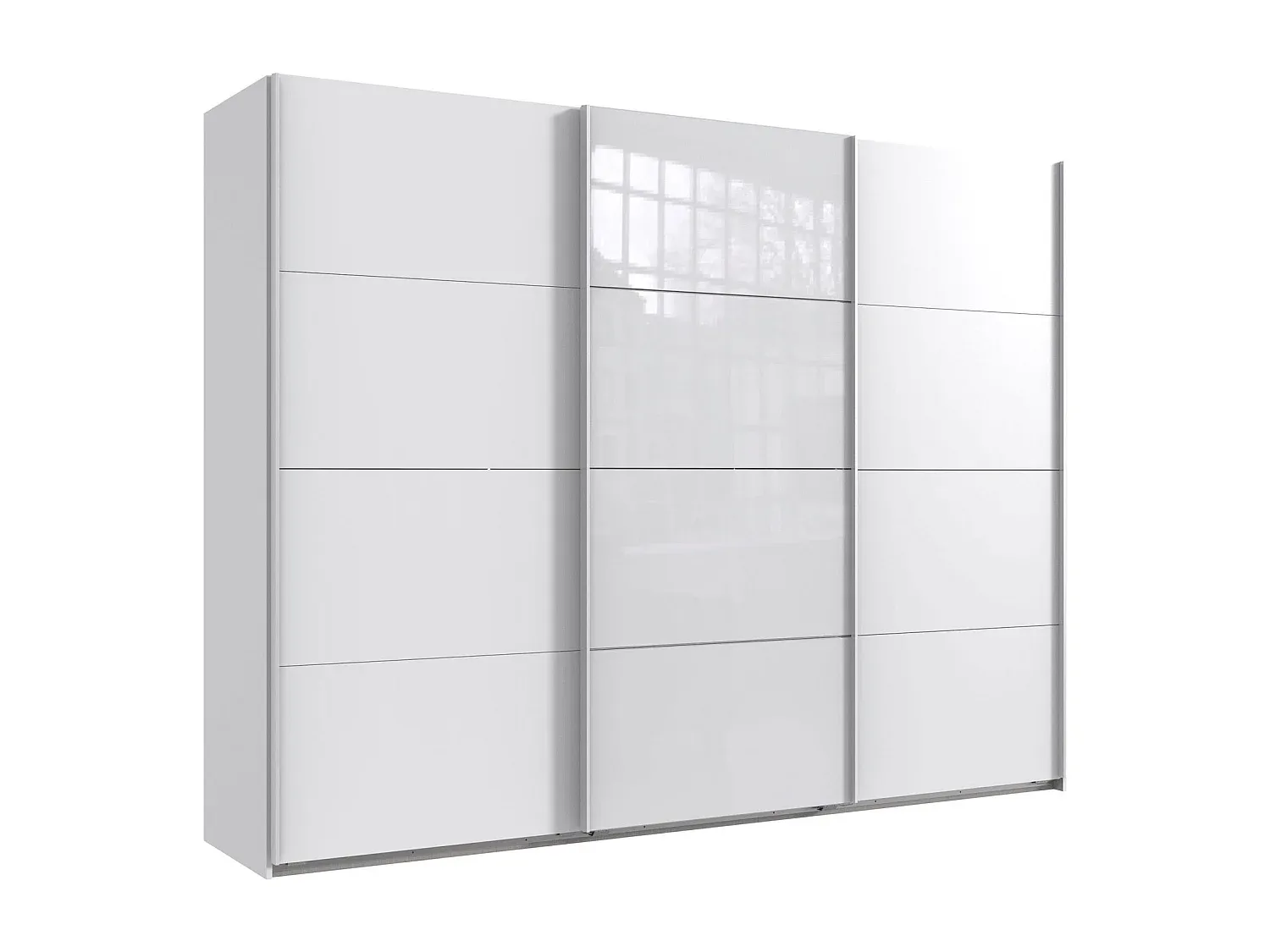 Großer Kleiderschrank mit Schwebetür in Weiß und Glas-Vibyogi