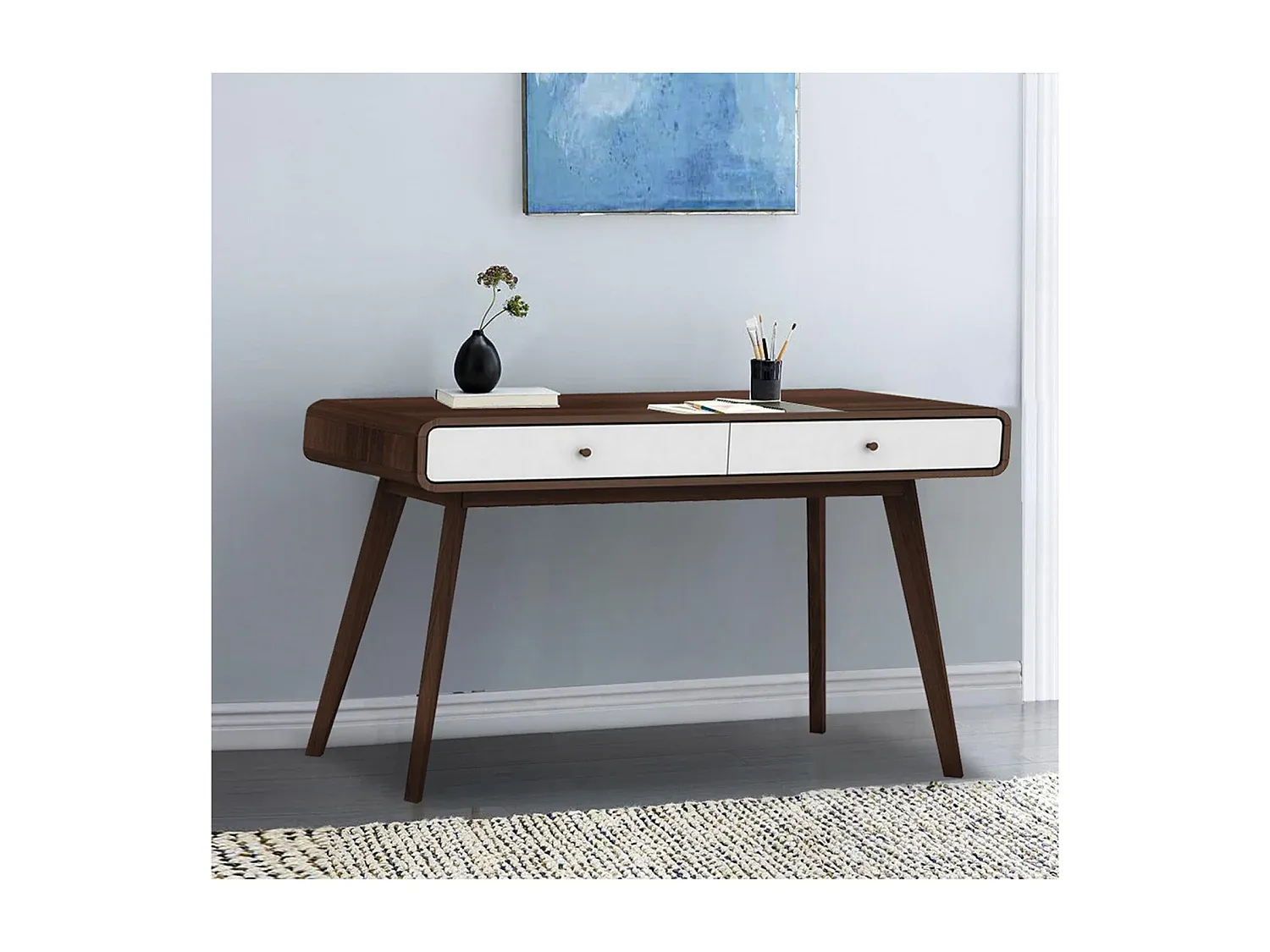 Moderner Schreibtisch mit Stauraum in Walnuss und Weiß-Vibyogi