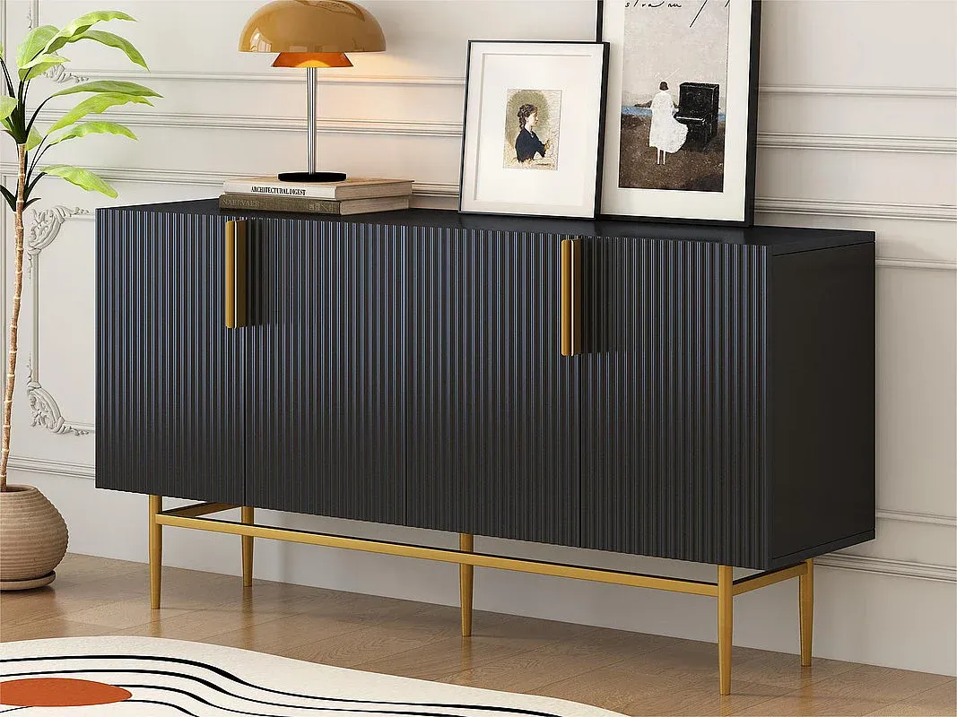 Elegantes Sideboard mit goldenen Griffen und 4 Türen, schwarz-Vibyogi
