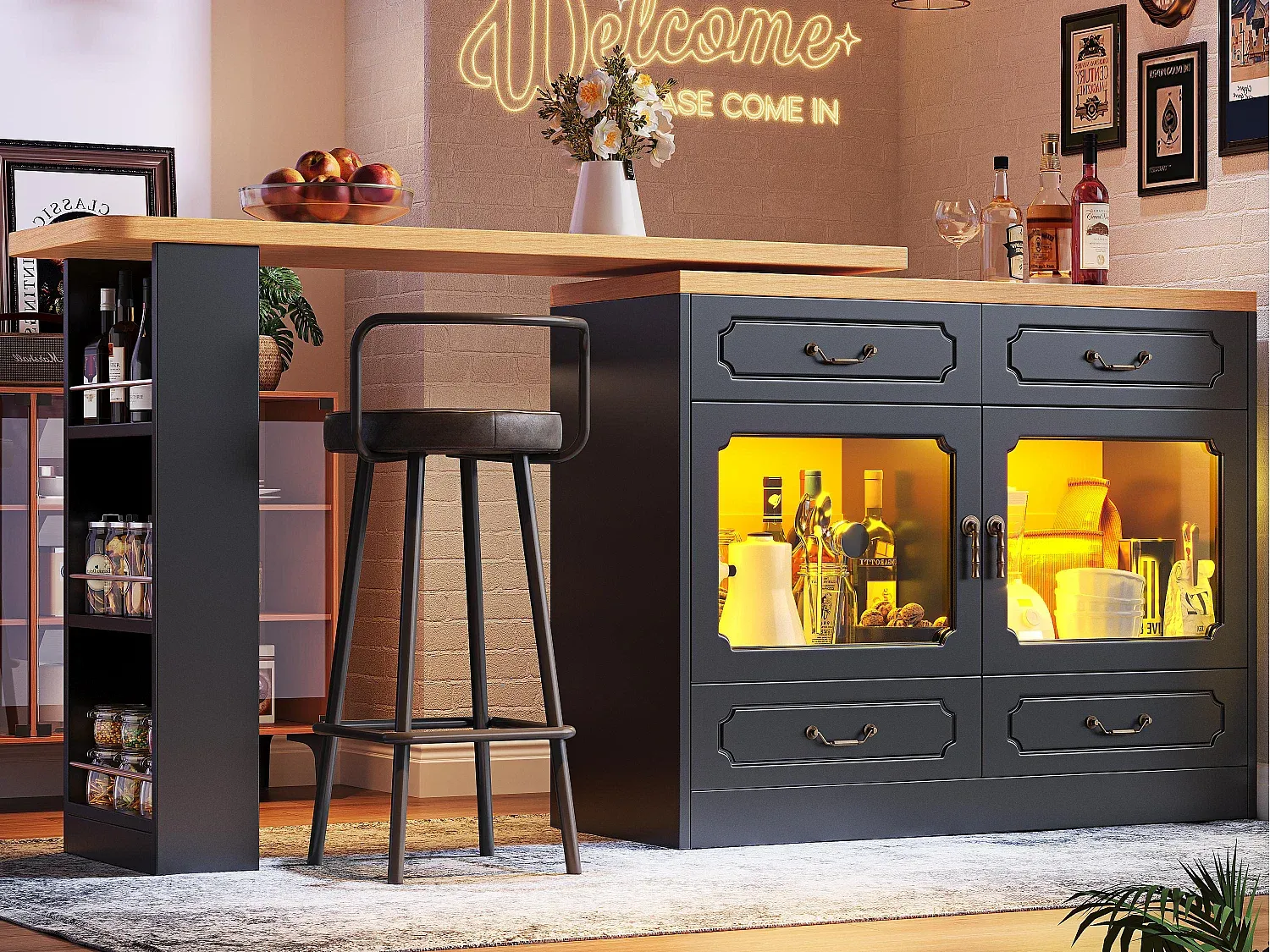 Eleganter Bar-Schrank mit LED-Beleuchtung und Stauraum-Vibyogi