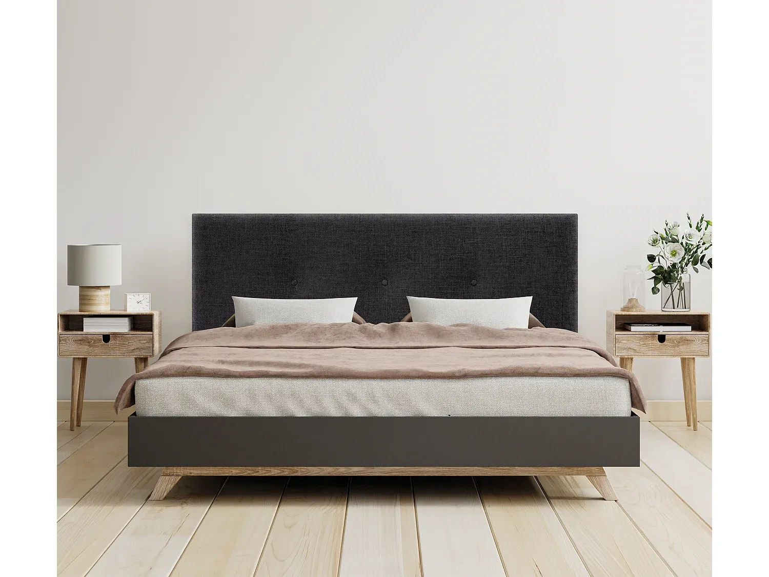 Kopfteil aus Naturwolle mit Knöpfen 150x50cm - Schwarz-Vibyogi