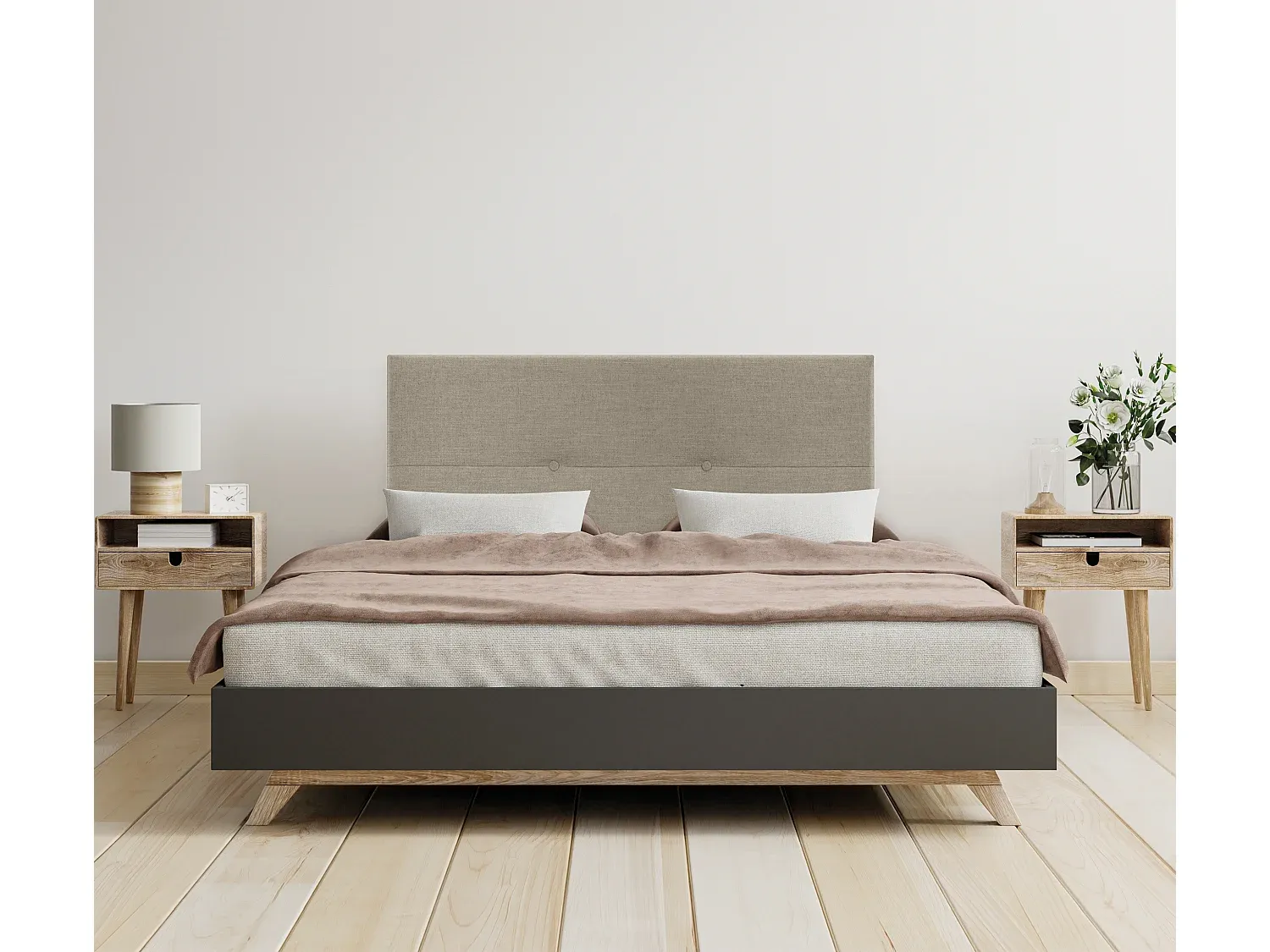 Kopfteil aus Naturleinen mit Knöpfen und Beinen 110x105cm Erde-Vibyogi