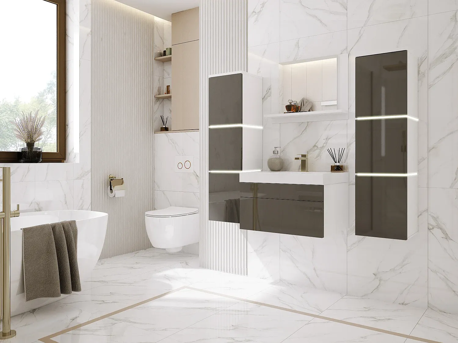 Modernes Badmöbel-Set, weiß und grau, 120 x 110 cm-Vibyogi