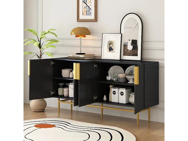 Elegantes Sideboard mit goldenen Griffen und 4 Türen, schwarz-Vibyogi