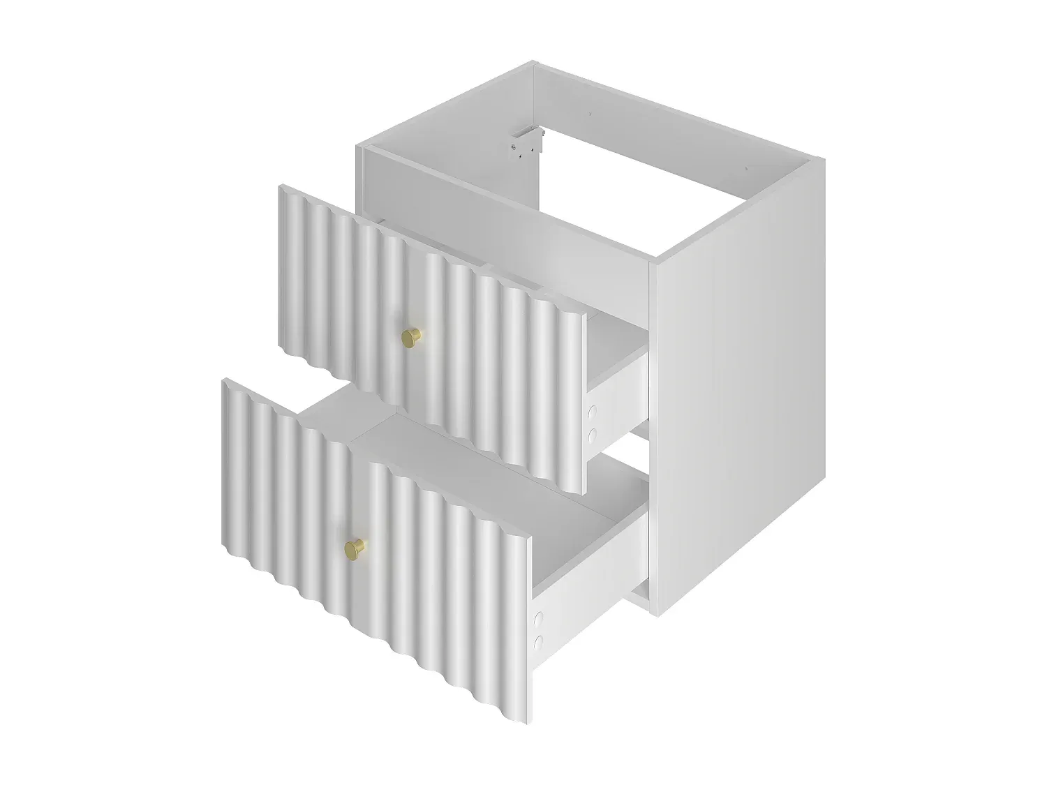 Badezimmermöbel-Set 60cm mit Waschbecken und hohem Schrank, geriffelte Fronten-Vibyogi