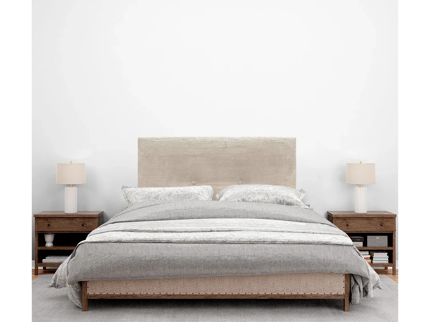 Einfarbiges Cord-Kopfteil mit Knöpfen 90x115 Beige für Einzelbett-Vibyogi