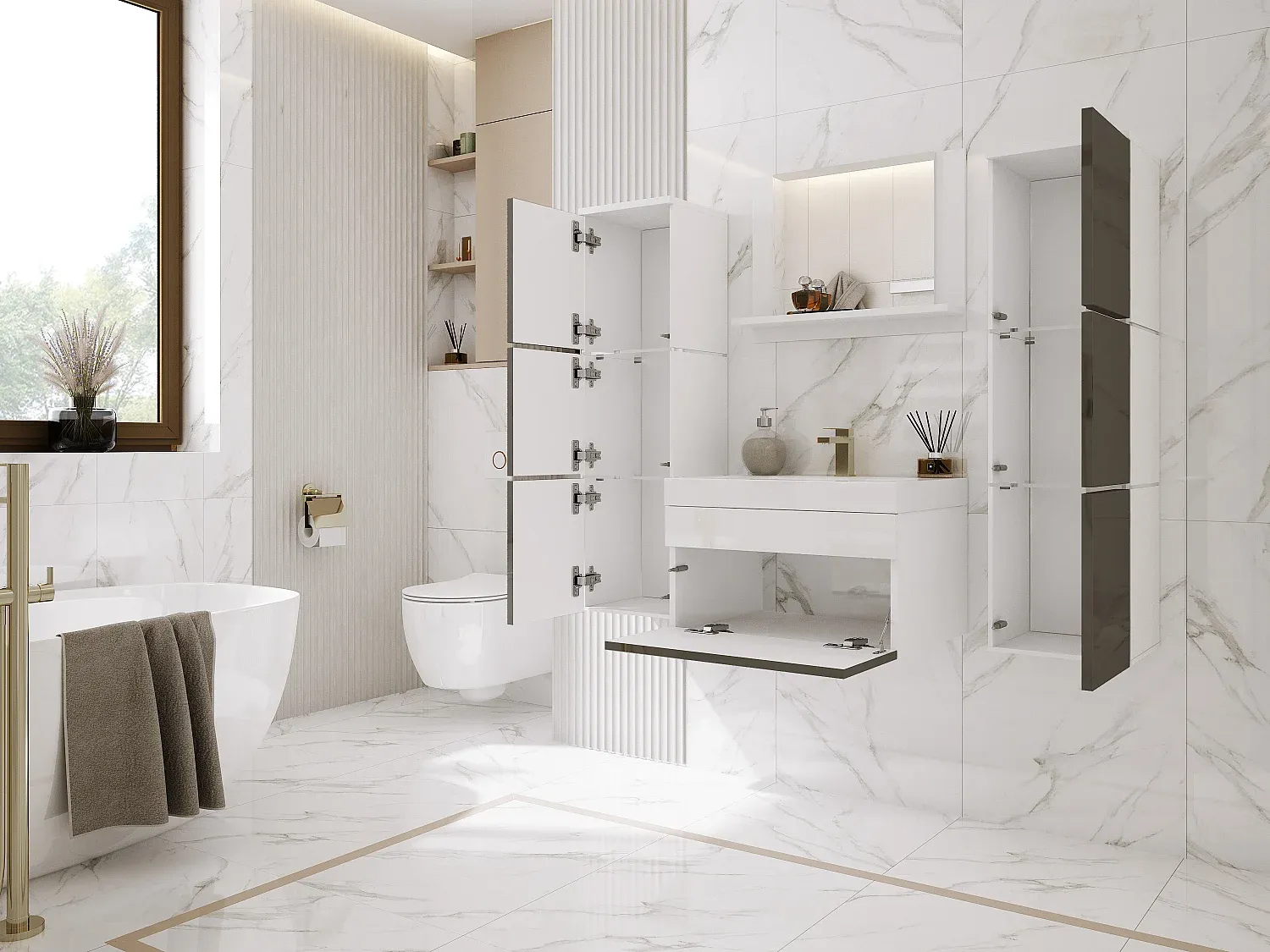 Modernes Badmöbel-Set, weiß und grau, 120 x 110 cm-Vibyogi