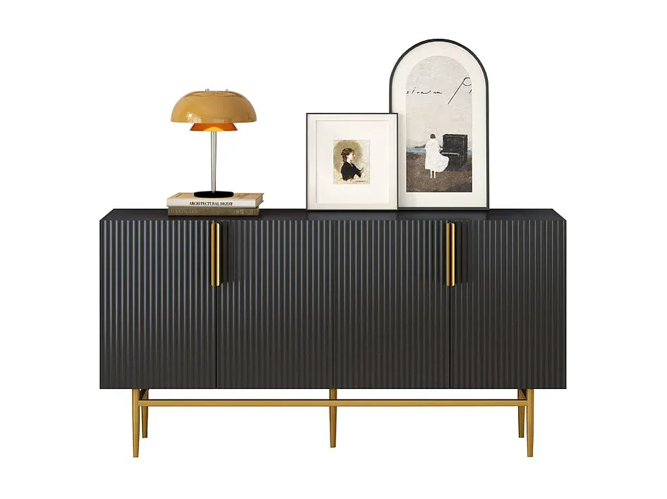 Elegantes Sideboard mit goldenen Griffen und 4 Türen, schwarz-Vibyogi