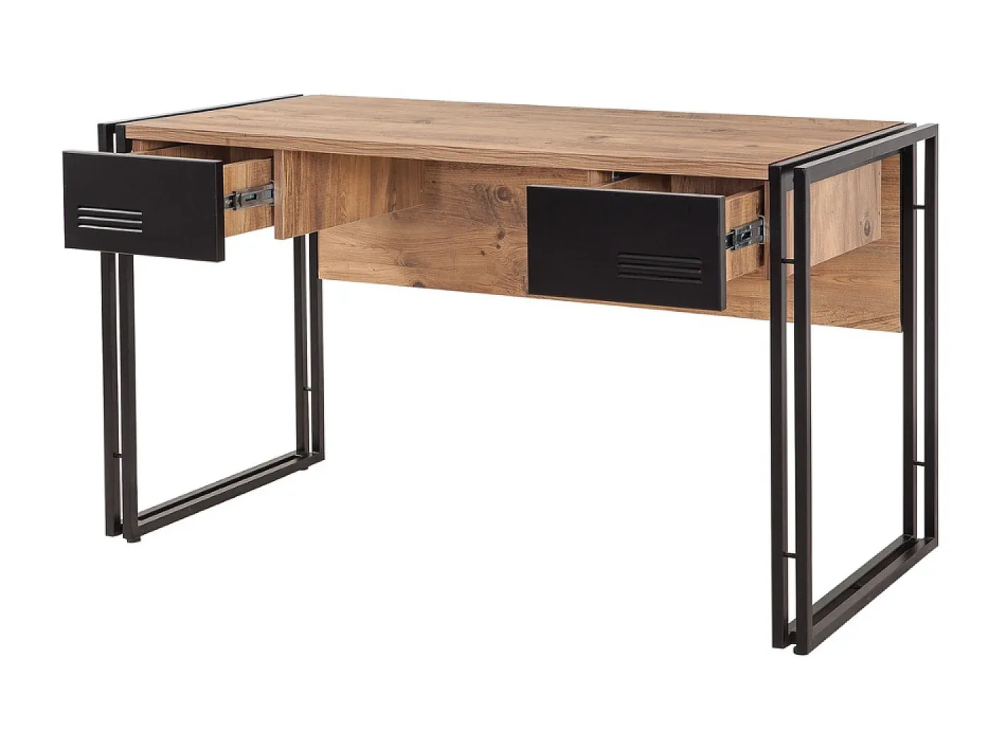 Moderner Schreibtisch aus Holz und Metall mit Stauraum-Vibyogi