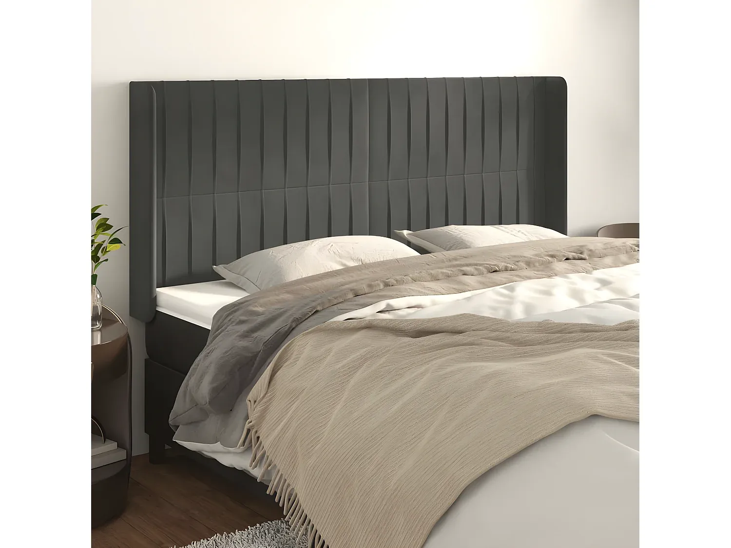 Samt Bettkopfteil mit Ohren Dunkelgrau 203x16x118/128 cm-Vibyogi