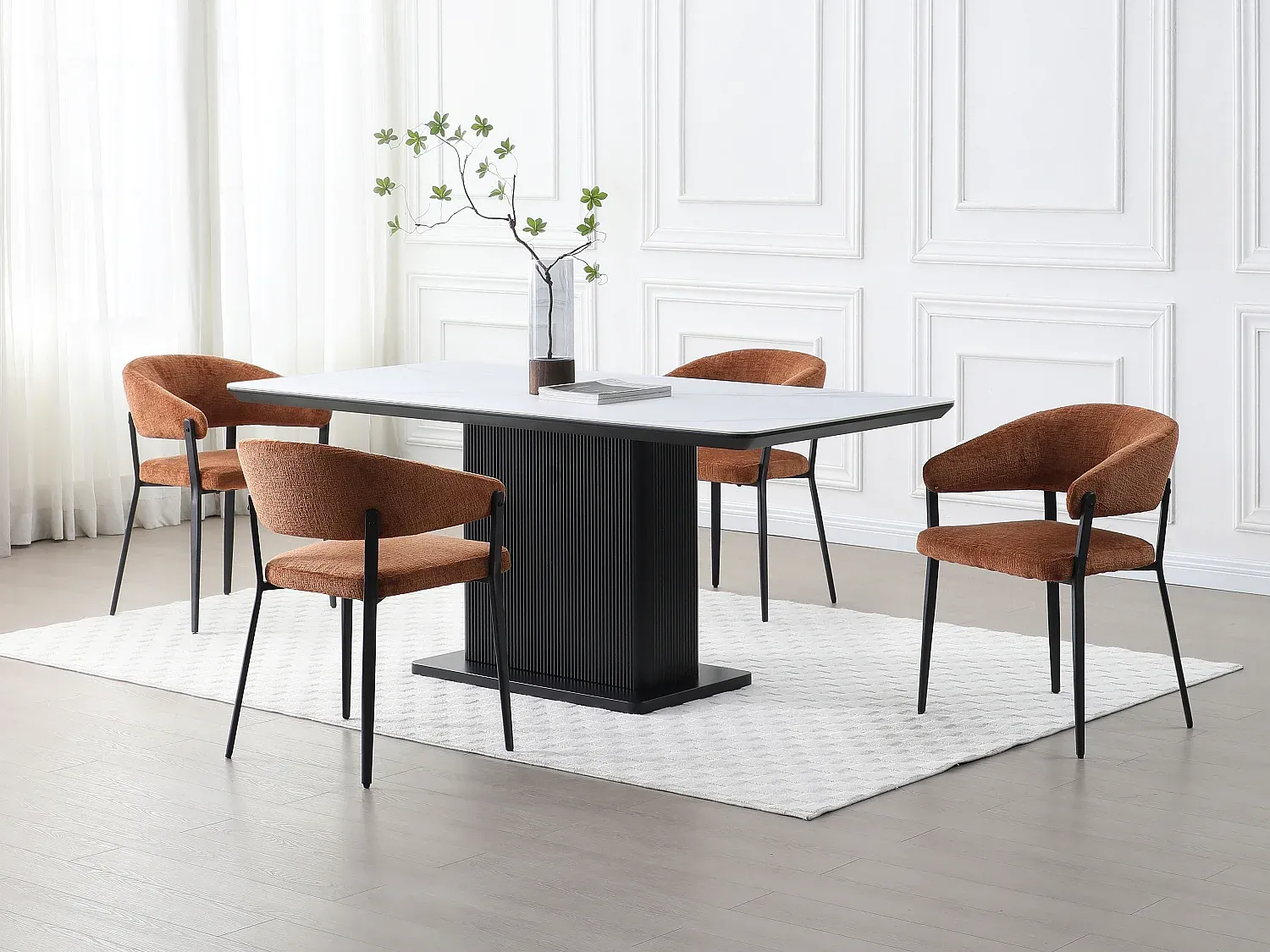 2er-Set Esszimmerstühle mit Armlehnen aus Stoff in Terracotta-Vibyogi