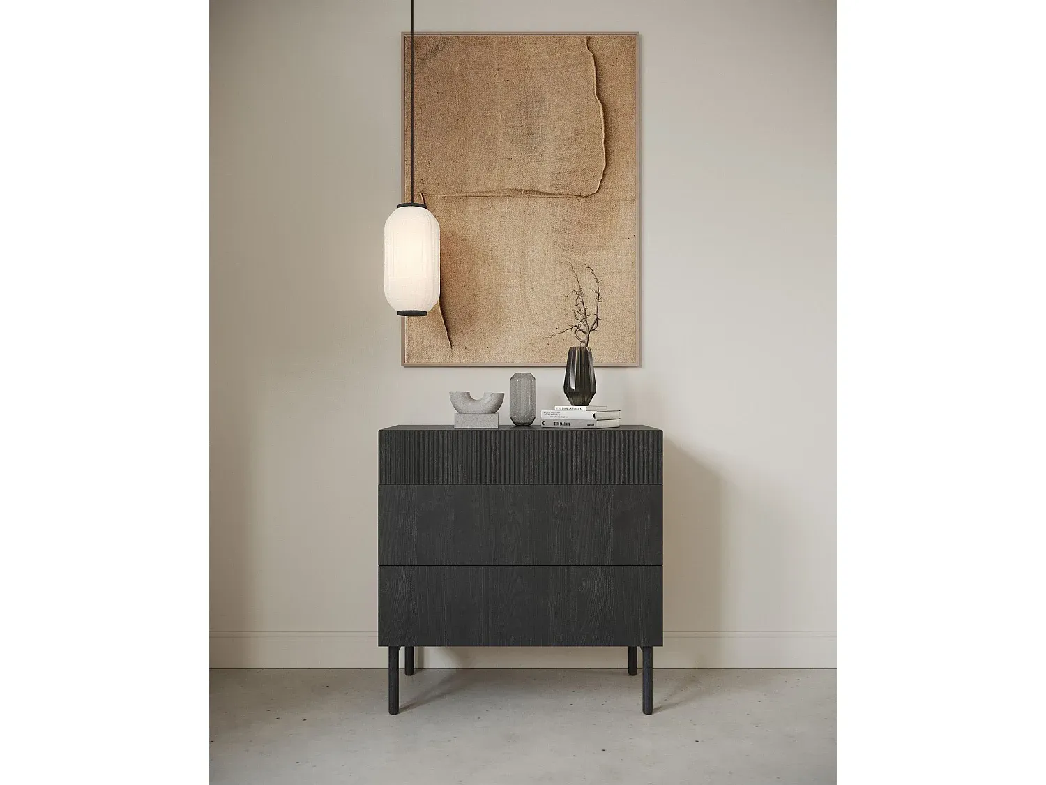 Kommode mit 3 Schubladen in Holzoptik Schwarz, 90 cm-Vibyogi