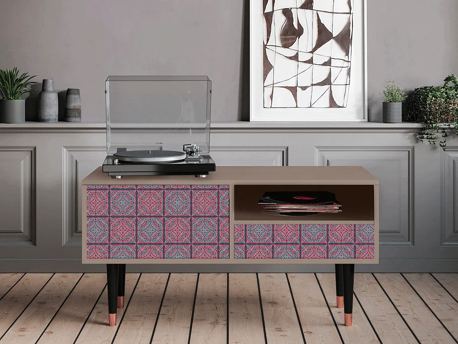 TV-Schrank mit Riviera-Mosaik - Latte-Vibyogi