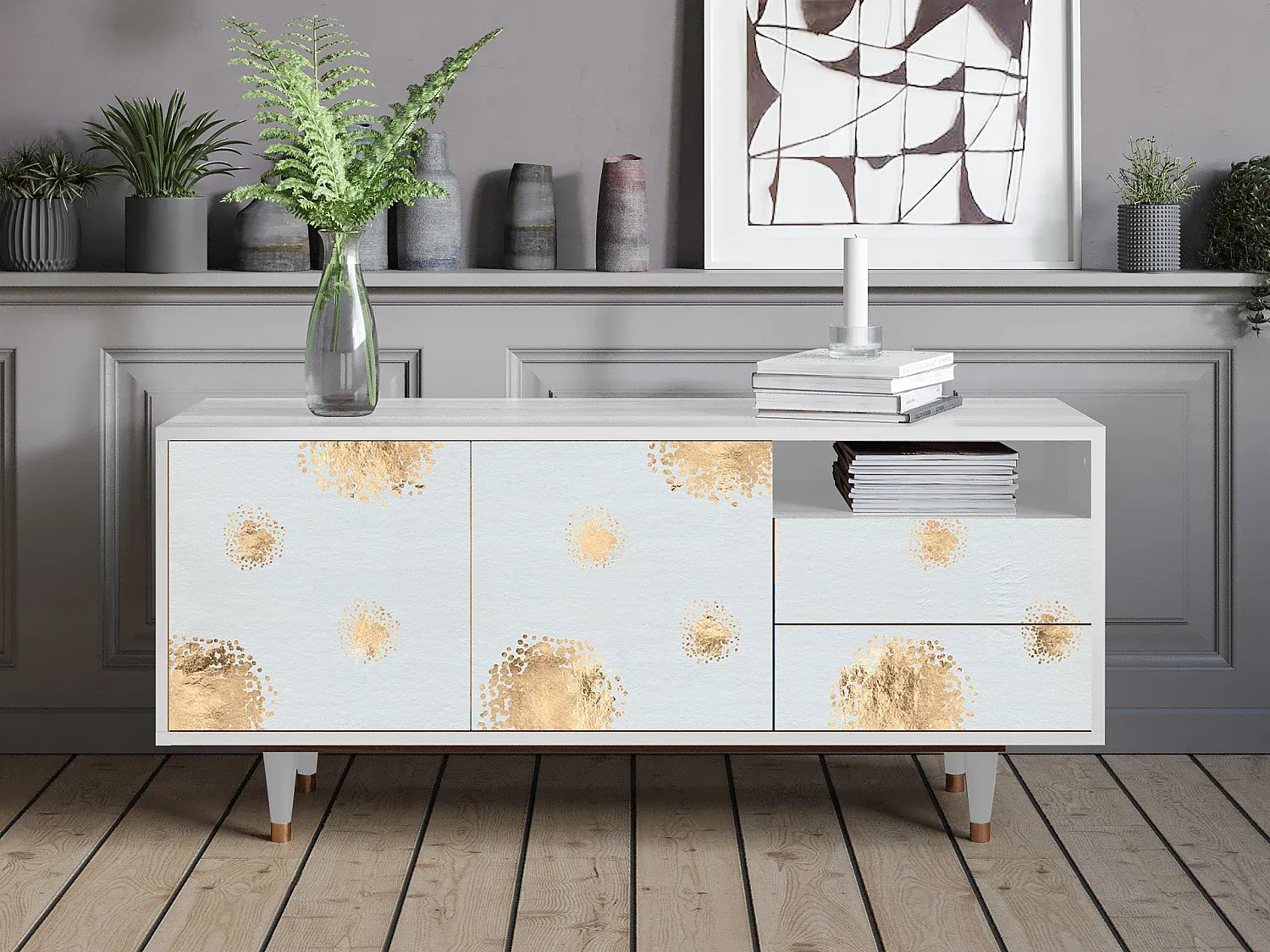 Moderner Fernsehschrank in Latte und Weiß-Vibyogi