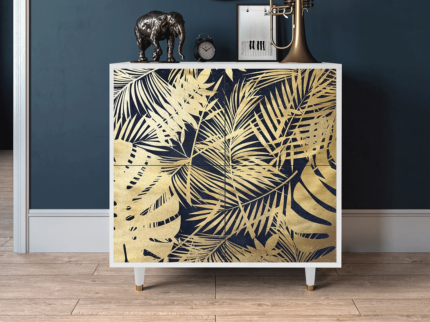 Sideboard mit Dschungel-Design, Weiß, 94x96x48 cm-Vibyogi
