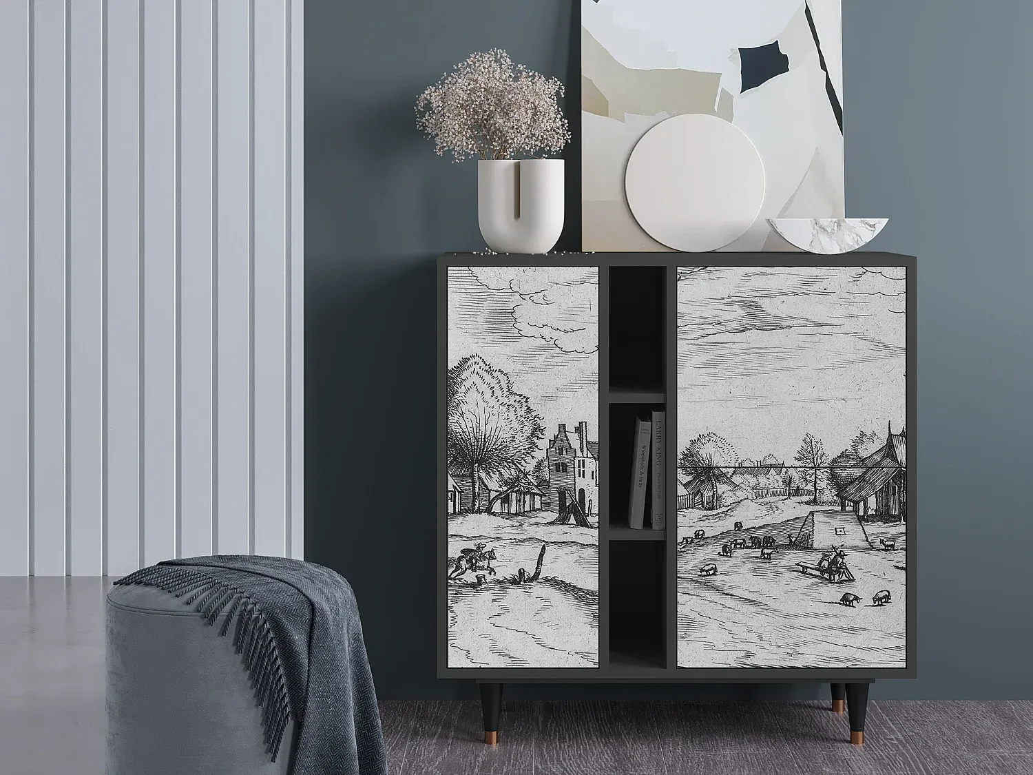 Moderner Sideboard in Anthrazit mit Stauraum-Vibyogi