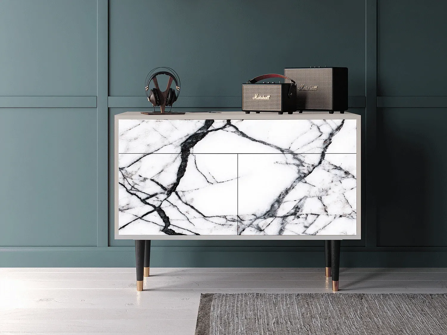 Elegantes Sideboard mit Marmoroptik - 115x85x48 cm-Vibyogi