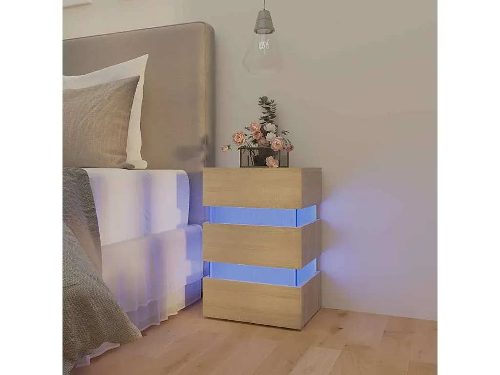 Holzwerkstoff Nachttisch mit LED und Stauraum-Vibyogi
