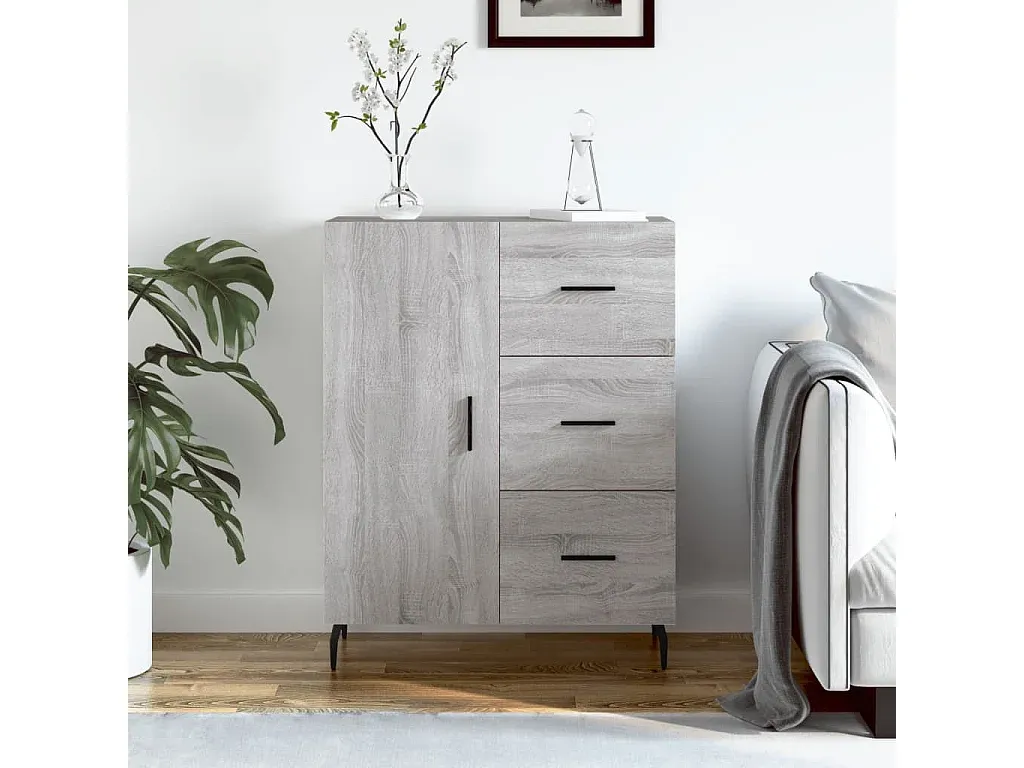 Moderner Sideboard in Grauer Holzoptik, 69,5x34x90 cm-Vibyogi