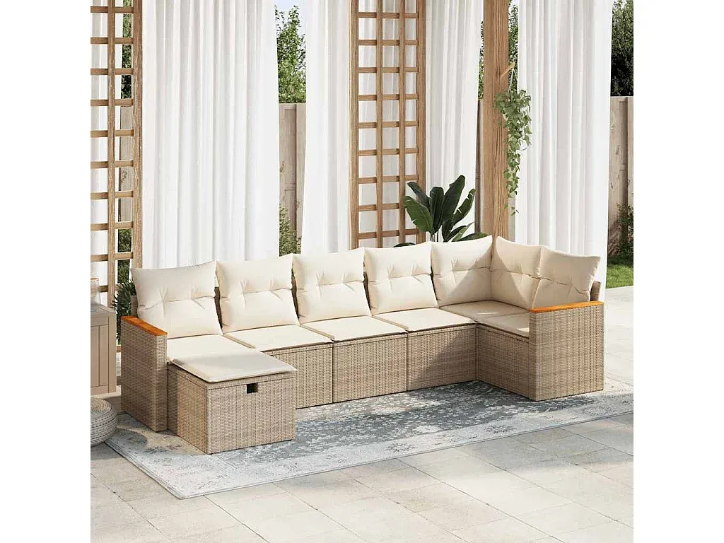 Bequeme Gartenlounge mit Kissen aus Poly-Rattan, Beige-Vibyogi