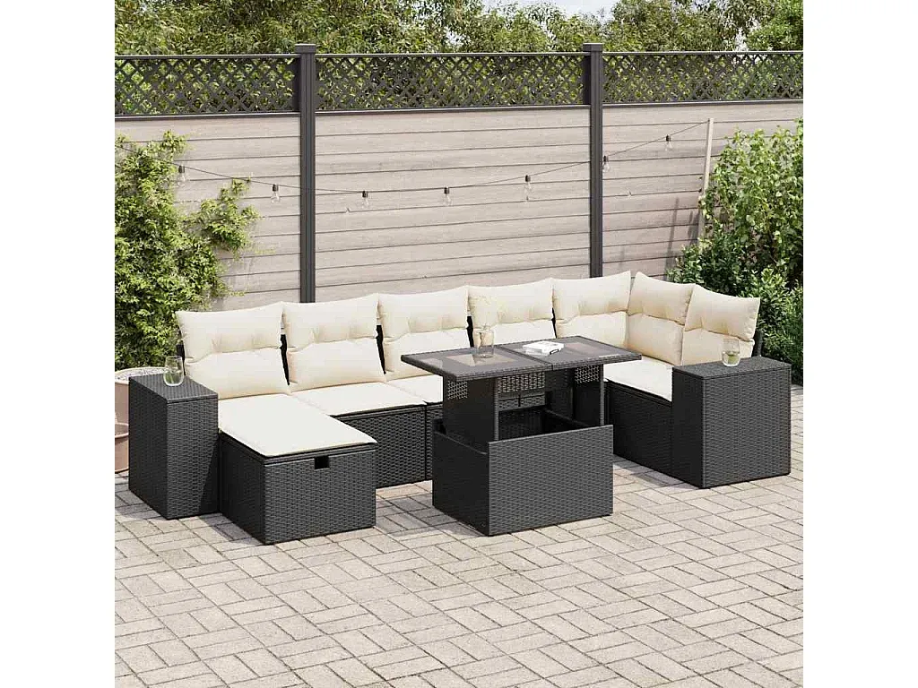 Moderne Gartenmöbel-Sets mit Kissen, Schwarz-Vibyogi