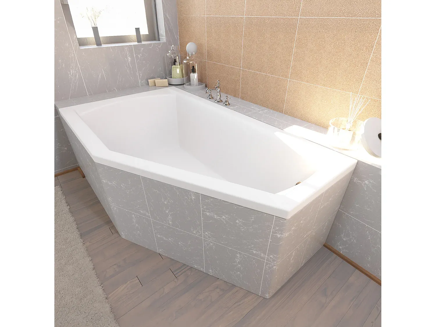 Eckbadewanne 160x90 Links mit Styroporverkleidung und kostenlosem Ablaufset-Vibyogi