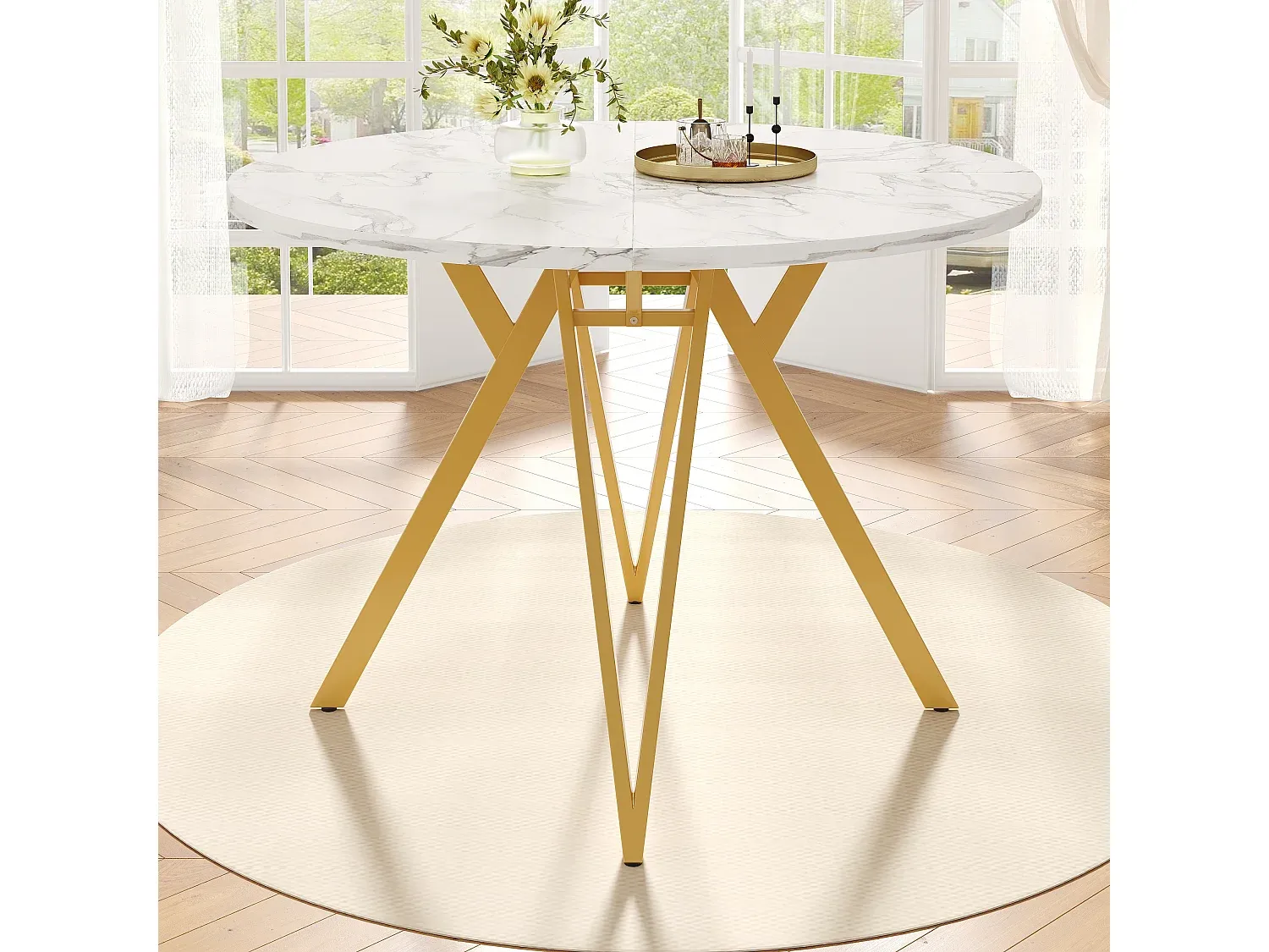 Runder Esstisch 100 cm in Marmoroptik mit goldenen Beinen-Vibyogi
