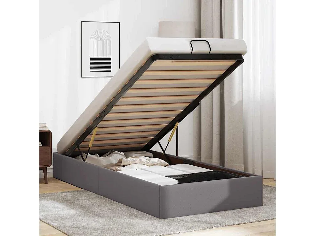 Schlafbett aus Kunstleder in Grau 100x200 cm-Vibyogi