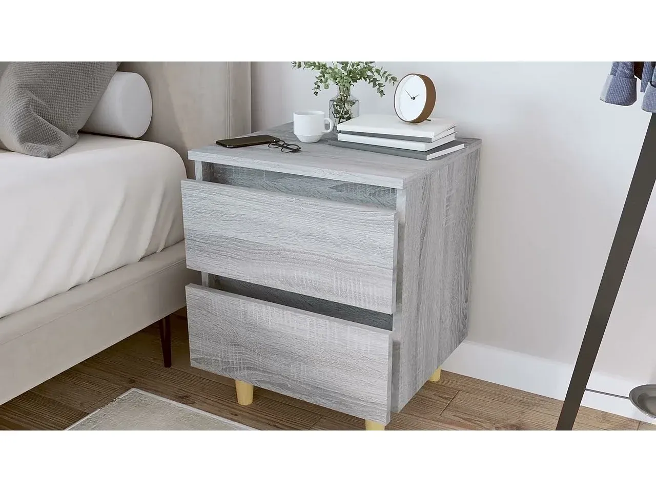 Grau Sonoma Nachttisch Set aus Holz, 40x35x50 cm-Vibyogi